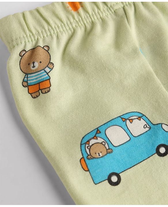 Babyhug 100% Cotton Single Jersey Knit Striped & Car Printed Trunks Pack of 3 -Aqua & White