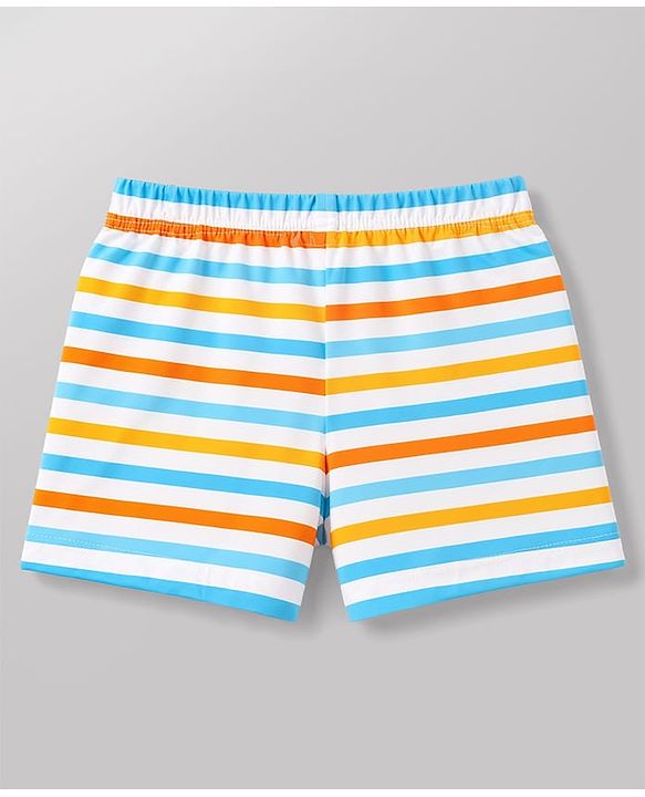 Babyhug 100% Cotton Single Jersey Knit Striped & Car Printed Trunks Pack of 3 -Aqua & White