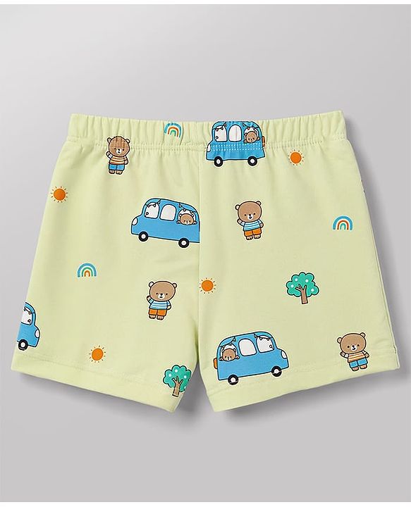 Babyhug 100% Cotton Single Jersey Knit Striped & Car Printed Trunks Pack of 3 -Aqua & White