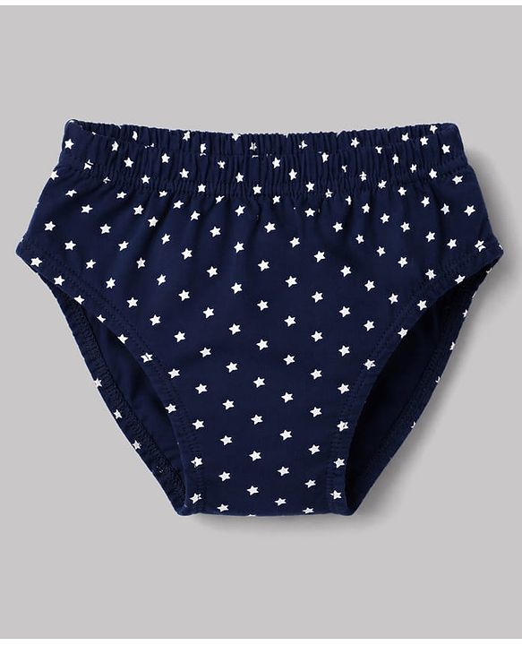 Babyhug 100% Cotton Knit Star Panda Printed & Striped Briefs Pack Of 3 - Light & Navy Blue