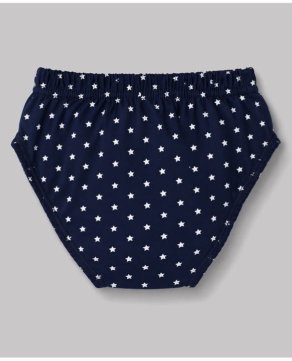 Babyhug 100% Cotton Knit Star Panda Printed & Striped Briefs Pack Of 3 - Light & Navy Blue