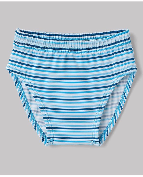 Babyhug 100% Cotton Knit Star Panda Printed & Striped Briefs Pack Of 3 - Light & Navy Blue