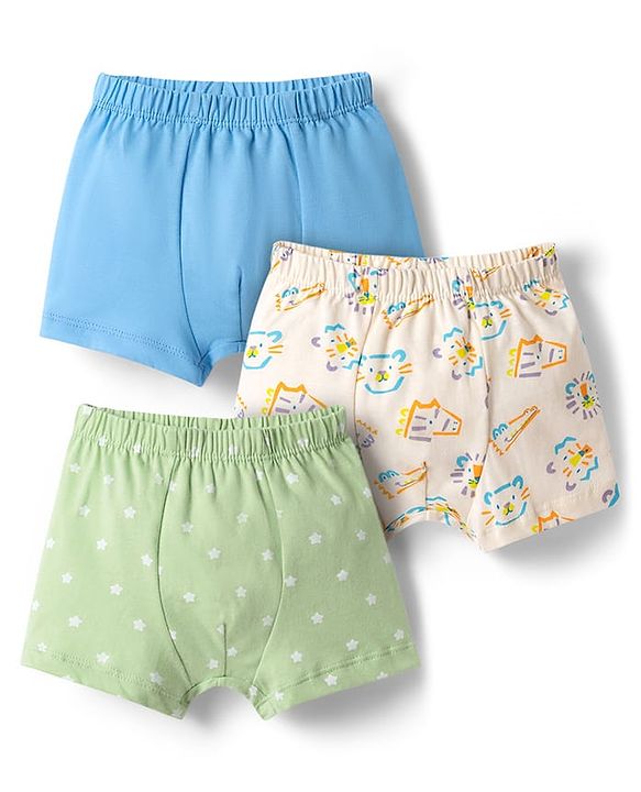 Babyhug 100% Cotton Knit Trunks with Animal & Star Print Pack of 3 - Multicolor