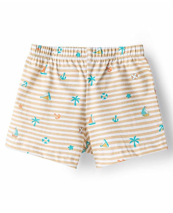 Babyhug 100% Cotton Single Jersey Knit Trunks With Nautical Theme Print Pack of 3 - Multicolor
