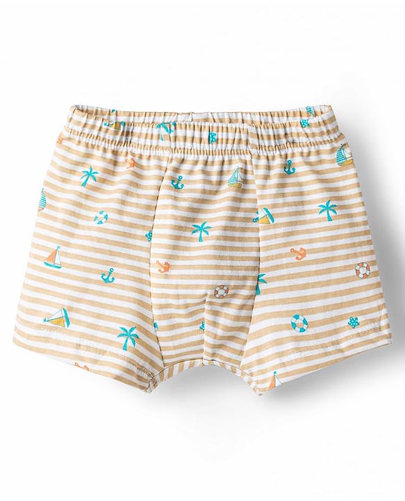 Babyhug 100% Cotton Single Jersey Knit Trunks With Nautical Theme Print Pack of 3 - Multicolor