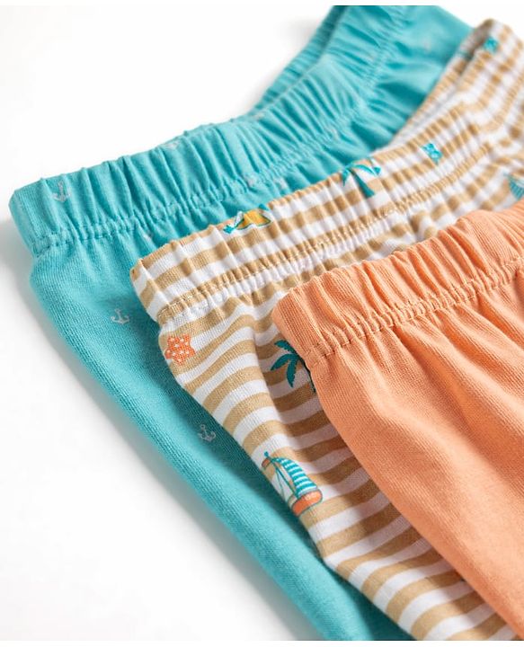 Babyhug 100% Cotton Single Jersey Knit Trunks With Nautical Theme Print Pack of 3 - Multicolor