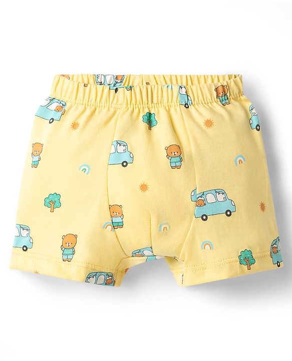 Babyhug Single Jersey Knit Trunks With Car Print Pack of 3 - Multicolor