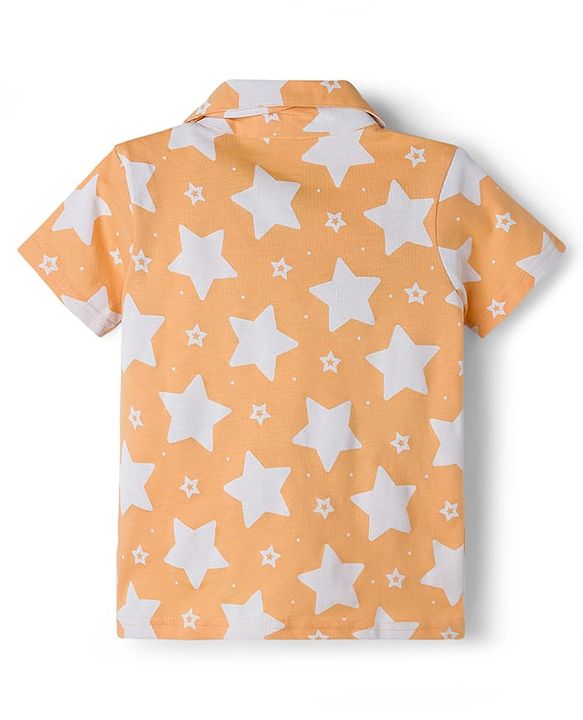 Babyhug Cotton Knit Half Sleeves Shirt & Pyjama Co-ord Night Suit With Star Print - Orange