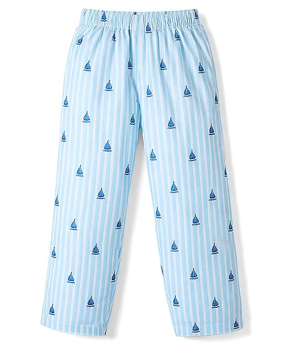 Babyhug Cotton Woven Half Sleeves Shirt & Pyjama Co-ord Night Suit with Boat Print - Blue