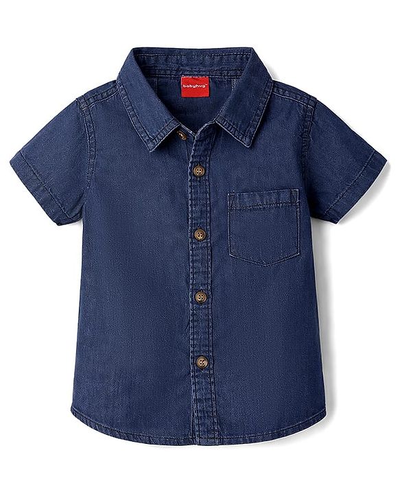 Babyhug Cotton Woven Shirt Half Sleeve Regular Collar Blue 0-3 Months