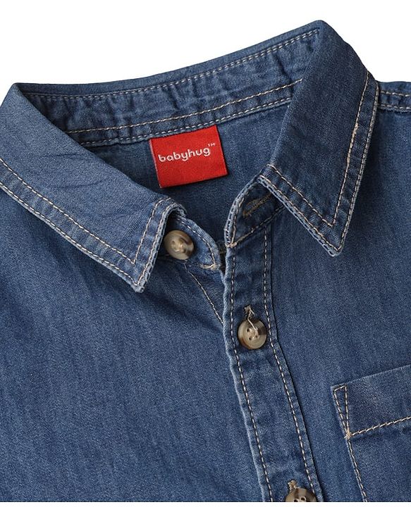 Babyhug Cotton Woven Shirt Half Sleeve Regular Collar Blue 0-3 Months