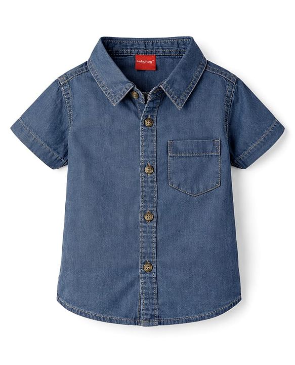 Babyhug Cotton Woven Shirt Half Sleeve Regular Collar Blue 0-3 Months