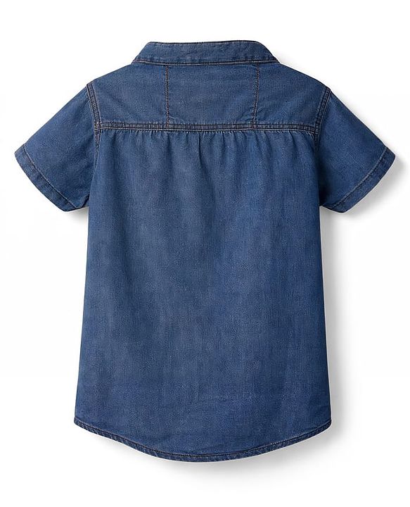 Babyhug Cotton Woven Washed Shirt Half Sleeves Mandarin Collar Blue 0-3 Months