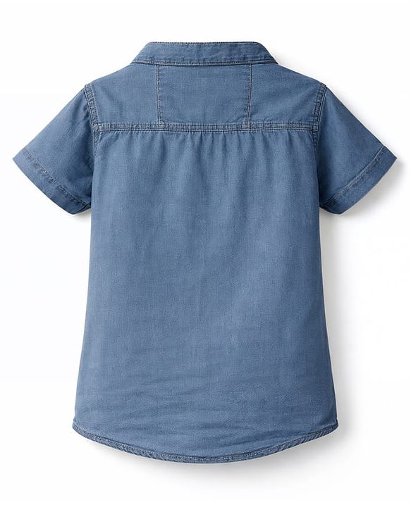Babyhug Cotton Woven Shirt Half Sleeve Mandarin Collar Blue 0-3 Months