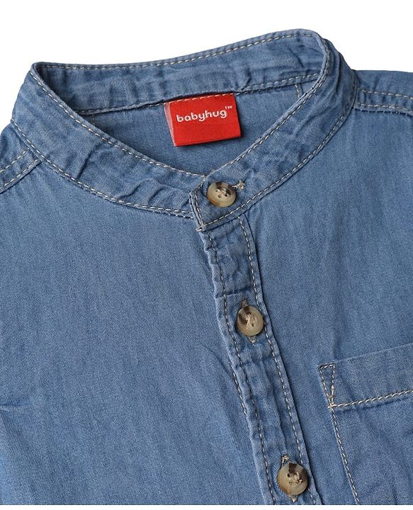 Babyhug Cotton Woven Shirt Half Sleeve Mandarin Collar Blue 0-3 Months