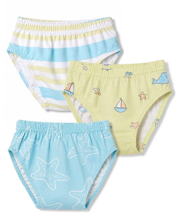 Babyhug 100% Cotton Knit Striped & Sea Life & Nautical Theme Printed Briefs Pack Of 3 - Briefs
