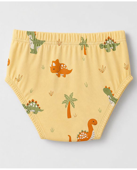 Babyhug 100% Cotton Single Jersey Knit Striped Briefs With Dino Printed Pack of 3 - Olive & Cream & Yellow
