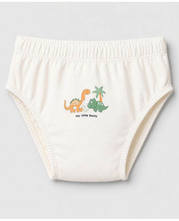 Babyhug 100% Cotton Single Jersey Knit Striped Briefs With Dino Printed Pack of 3 - Olive & Cream & Yellow