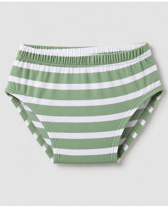 Babyhug 100% Cotton Single Jersey Knit Striped Briefs With Dino Printed Pack of 3 - Olive & Cream & Yellow