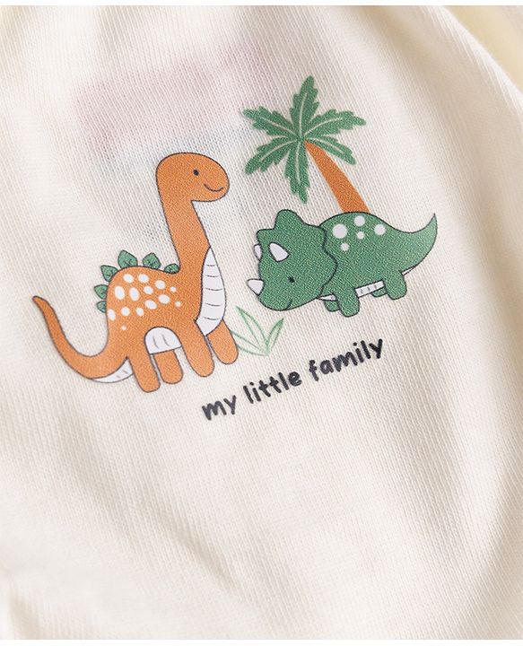 Babyhug 100% Cotton Single Jersey Knit Striped Briefs With Dino Printed Pack of 3 - Olive & Cream & Yellow