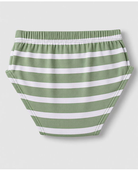 Babyhug 100% Cotton Single Jersey Knit Striped Briefs With Dino Printed Pack of 3 - Olive & Cream & Yellow