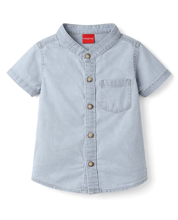 Babyhug Cotton Woven Shirt Half Sleeve Mandarin Collar Blue 0-3 Months