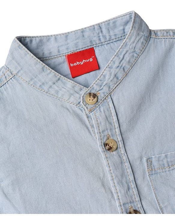 Babyhug Cotton Woven Shirt Half Sleeve Mandarin Collar Blue 0-3 Months