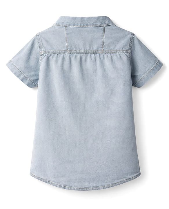 Babyhug Cotton Woven Shirt Half Sleeve Mandarin Collar Blue 0-3 Months