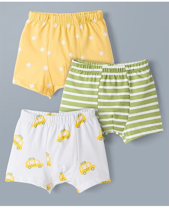 Babyhug 100% Cotton Knit Trunks With Taxi & Star Print Pack of 3 - Multicolor