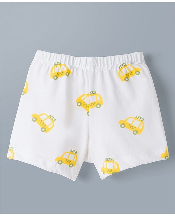Babyhug 100% Cotton Knit Trunks With Taxi & Star Print Pack of 3 - Multicolor