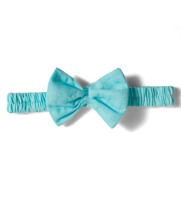 Babyhug Cotton Woven Half Puffed Sleeves Solid Colour Tiered Frock with Headband & Bow Applique - Light Blue
