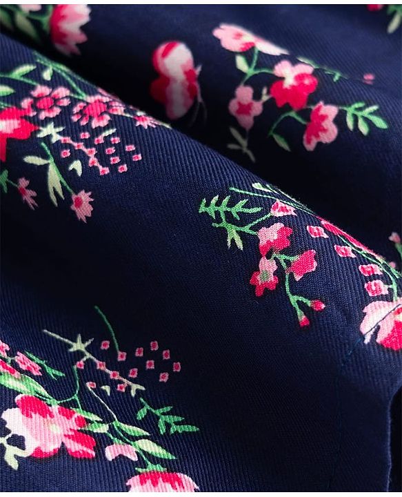 Babyhug Twill Woven Full Sleeves Floral Printed Frock with Jacket - Navy Blue