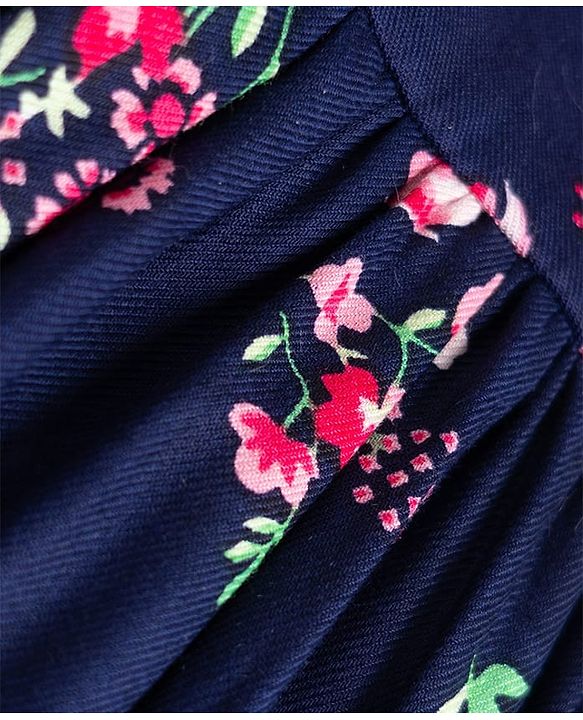 Babyhug Twill Woven Full Sleeves Floral Printed Frock with Jacket - Navy Blue