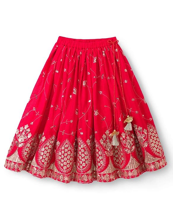 Babyhug Georgette Woven Half Sleeves Lehenga Choli Set With Chinnon Embroidery & Dupatta - Red