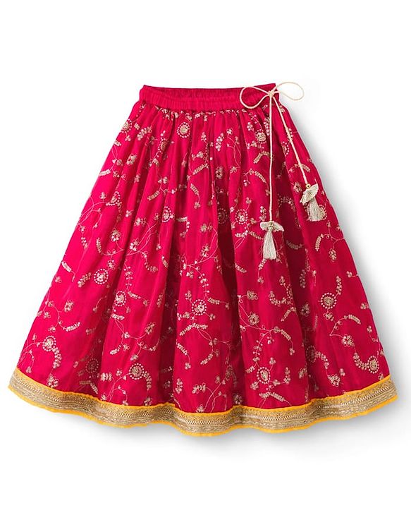Babyhug Georgette Woven Sleeveless Choli Lehenga Set With Floral Embroidery & Dupatta - Pink