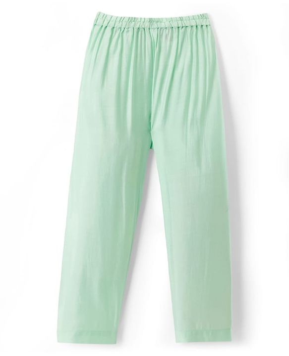 Babyhug Cotton Blend Woven Full Sleeves Solid Kurta Pyjama Set With Embroidered Jacket -light Green