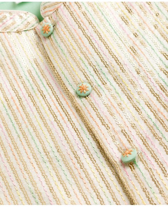 Babyhug Cotton Blend Woven Full Sleeves Solid Kurta Pyjama Set With Embroidered Jacket -light Green
