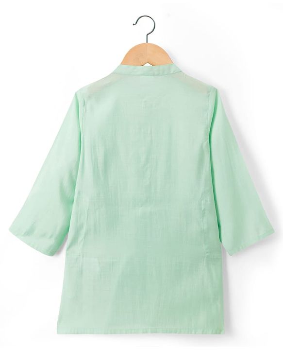 Babyhug Cotton Blend Woven Full Sleeves Solid Kurta Pyjama Set With Embroidered Jacket -light Green