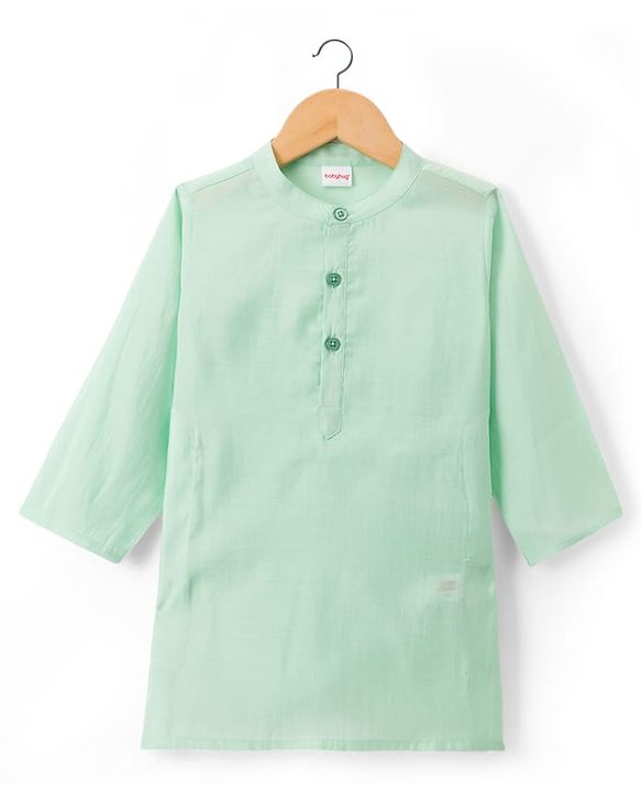 Babyhug Cotton Blend Woven Full Sleeves Solid Kurta Pyjama Set With Embroidered Jacket -light Green