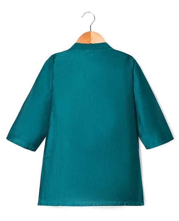 Babyhug Cotton Blend Woven Full Sleeves Kurta Pajama Set with Jacket & Jungle Theme Embroidery - Green