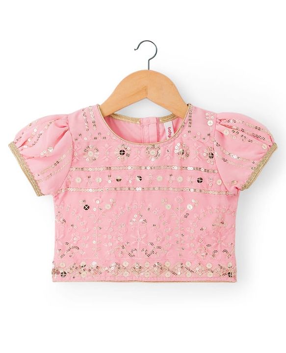 Babyhug Georgette Woven Half Sleeves Sequined Embroidered Choli Lenhenga Set with Dupatta & Lace Detailing - Pink