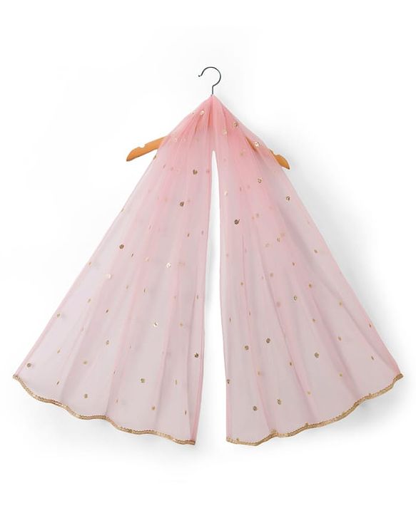 Babyhug Georgette Woven Half Sleeves Sequined Embroidered Choli Lenhenga Set with Dupatta & Lace Detailing - Pink
