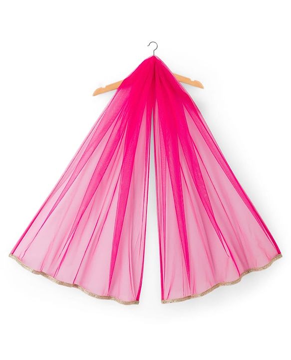 Babyhug Net Woven Sleeveless Embellished Choli & Tiered Lehenga Dupatta Set with Sequin Detailing & Floral Applique - Pink