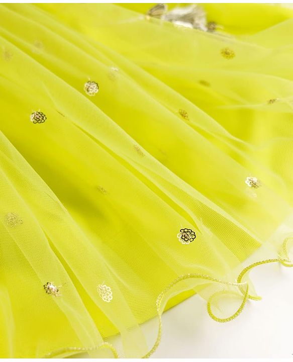 Babyhug Net Woven Sleeveless Floral Embroidered Choli Lehenga Set with Dupatta & Sequin Detailing - Limegreen & Fuschia