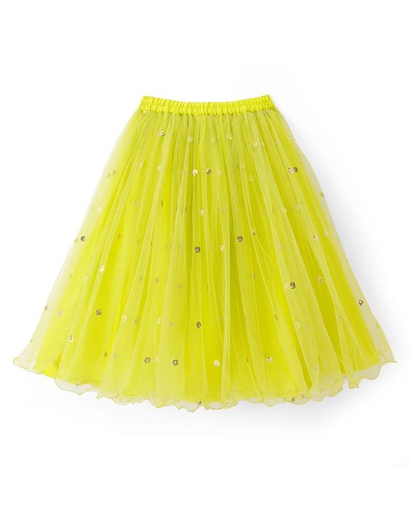 Babyhug Net Woven Sleeveless Floral Embroidered Choli Lehenga Set with Dupatta & Sequin Detailing - Limegreen & Fuschia
