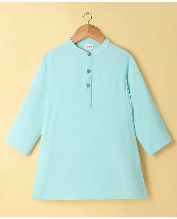 Babyhug Cotton Blend Woven Full Sleeves Kurta Pyjama Set with Embroidered Nehru Jacket - Aqua Blue