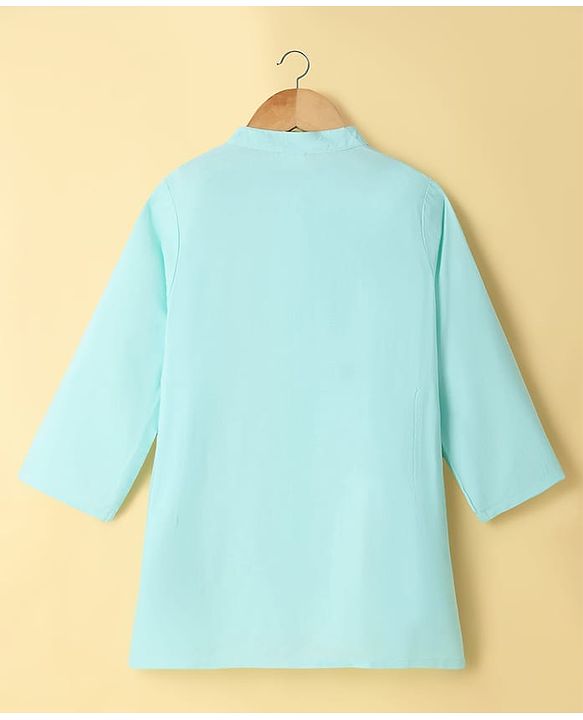 Babyhug Cotton Blend Woven Full Sleeves Kurta Pyjama Set with Embroidered Nehru Jacket - Aqua Blue