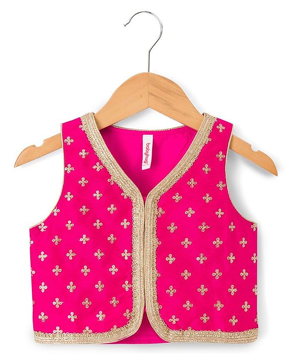 Babyhug Woven Sleeveless Floral & Sequin Embroidered Foil Printed Choli Lehenga Set with Dupatta & Lace Detailing - Purple