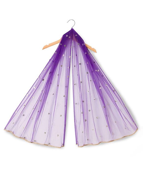 Babyhug Woven Sleeveless Floral & Sequin Embroidered Foil Printed Choli Lehenga Set with Dupatta & Lace Detailing - Purple
