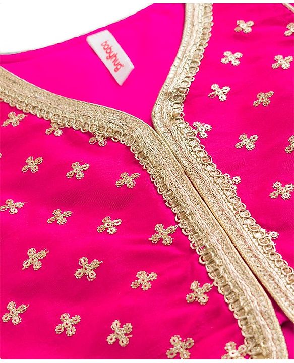 Babyhug Woven Sleeveless Floral & Sequin Embroidered Foil Printed Choli Lehenga Set with Dupatta & Lace Detailing - Purple